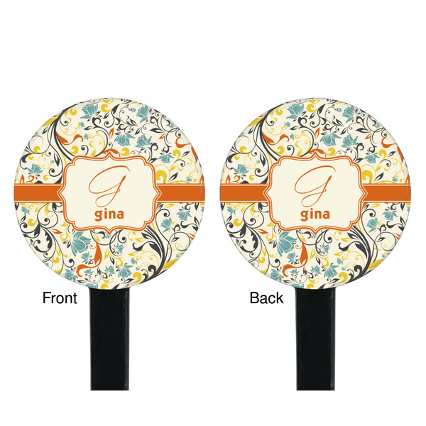 Swirly Floral Black Plastic 7" Stir Stick - Double Sided - Round - Front & Back