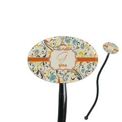 Swirly Floral 7" Oval Plastic Stir Sticks - Black - Single Sided (Personalized)