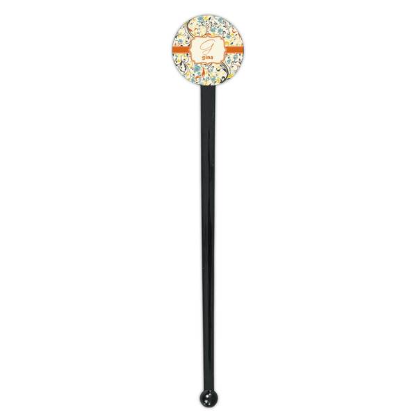 Swirly Floral Black Plastic 7" Stir Stick - Round - Single Stick