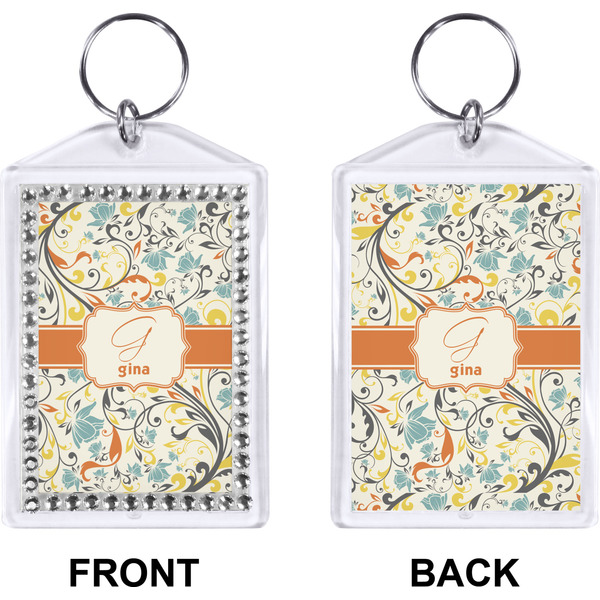 Swirly Floral Bling Keychain (Front + Back)