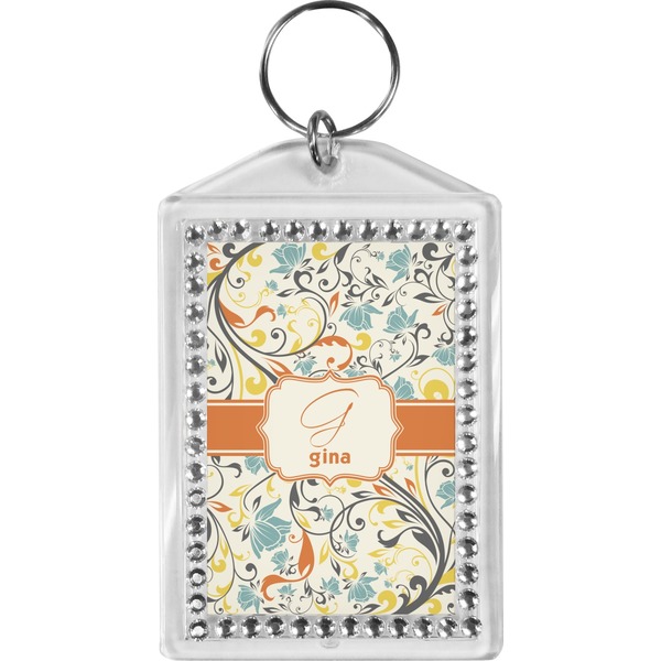 Custom Swirly Floral Bling Keychain (Personalized)