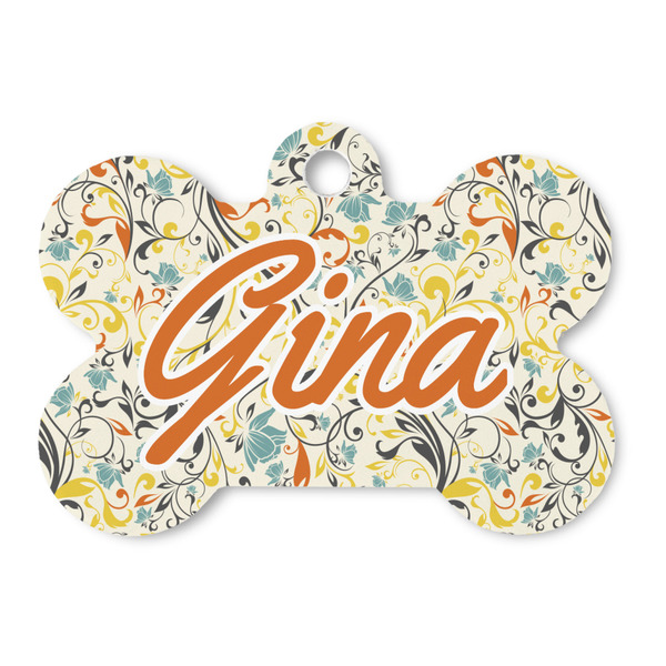 Custom Swirly Floral Bone Shaped Dog ID Tag (Personalized)