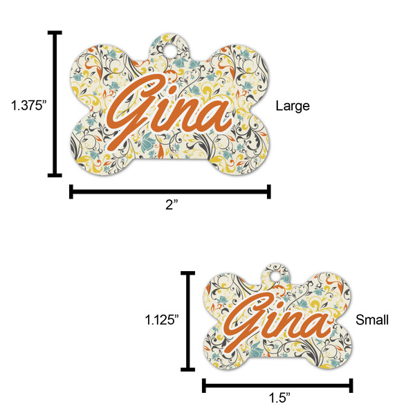 Swirly Floral Bone Shaped Dog ID Tag - Large - Scale