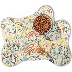 Swirly Floral Bone Shaped Dog Food Mat (Personalized)