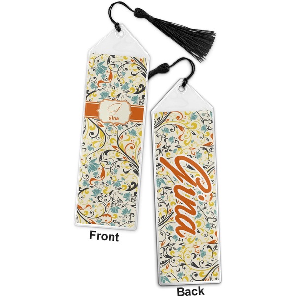 Swirly Floral Bookmark with tassel - Front and Back