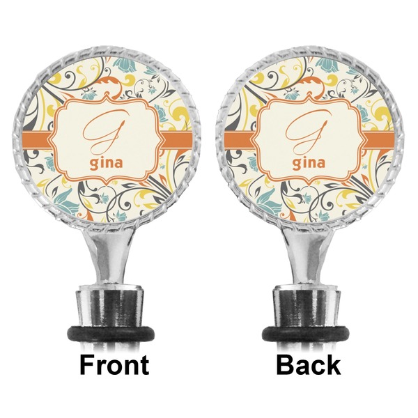 Swirly Floral Bottle Stopper - Front and Back
