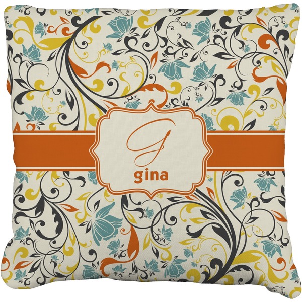 Custom Swirly Floral Faux-Linen Throw Pillow 16" (Personalized)