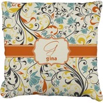 Swirly Floral Faux-Linen Throw Pillow 20" (Personalized)