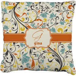Swirly Floral Faux-Linen Throw Pillow 20" (Personalized)