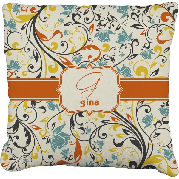 Custom Swirly Floral Faux-Linen Throw Pillow 20" (Personalized)