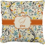 Swirly Floral Faux-Linen Throw Pillow (Personalized)