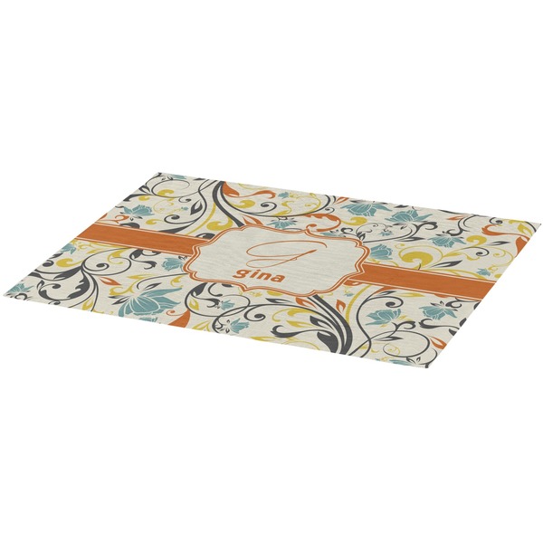 Swirly Floral Burlap Placemat (Angle View)