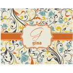 Swirly Floral Woven Fabric Placemat - Twill w/ Name and Initial