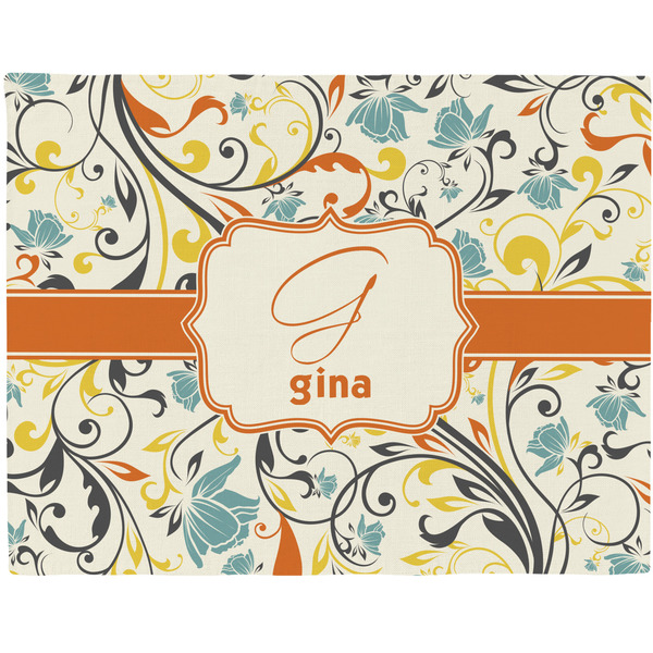 Custom Swirly Floral Woven Fabric Placemat - Twill w/ Name and Initial