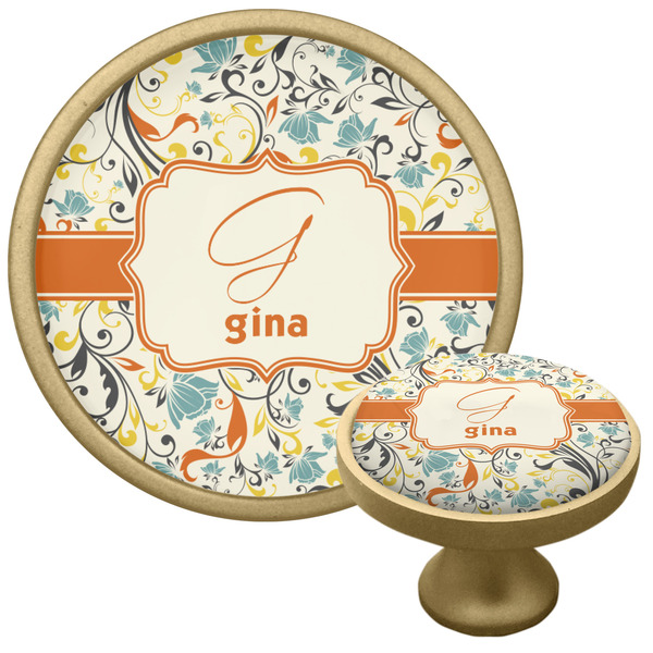 Custom Swirly Floral Cabinet Knob - Gold (Personalized)