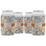 Swirly Floral Can Cooler (12 oz) - Set of 4 w/ Name and Initial