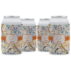 Swirly Floral Can Cooler (12 oz) - Set of 4 w/ Name and Initial
