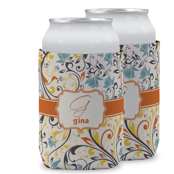 Custom Swirly Floral Can Cooler (12 oz) w/ Name and Initial