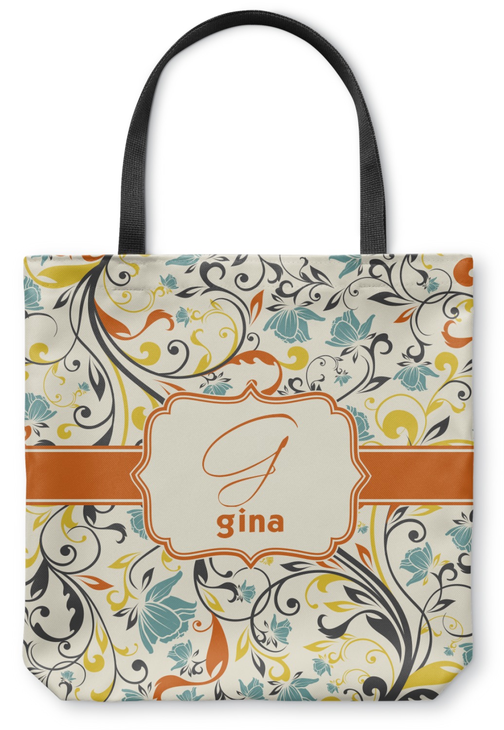 Swirly Floral Canvas Tote Bag (Personalized) - YouCustomizeIt