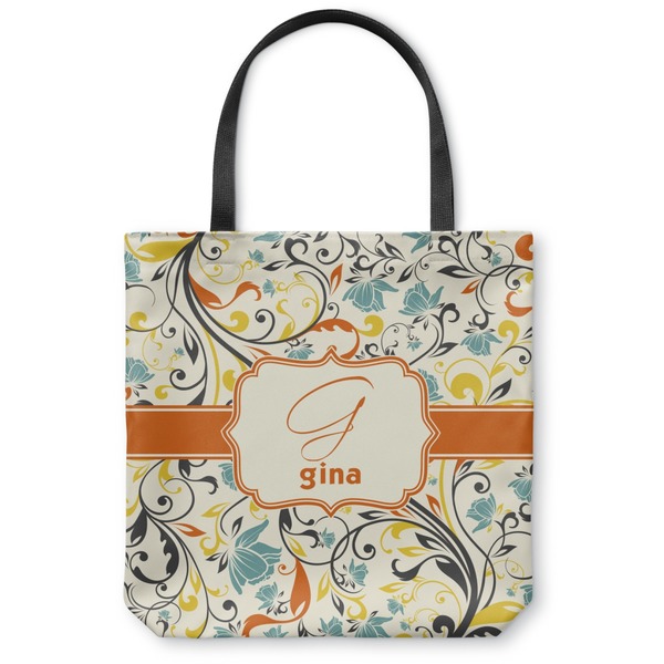 Custom Swirly Floral Canvas Tote Bag - Small - 13"x13" (Personalized)