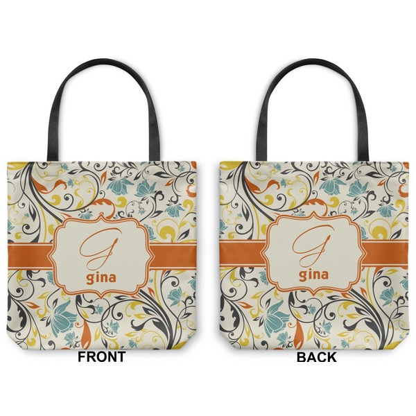 Swirly Floral Canvas Tote - Front and Back