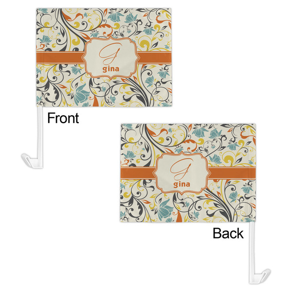 Swirly Floral Car Flag - 11" x 8" - Front & Back View