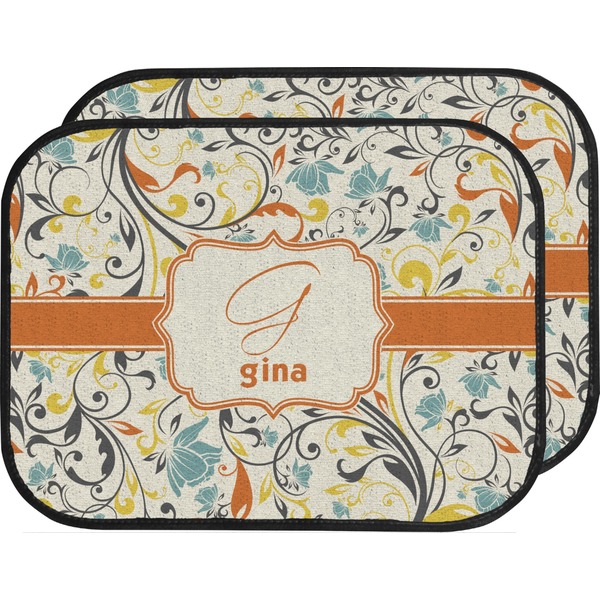 Custom Swirly Floral Car Floor Mats (Back Seat) (Personalized)
