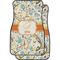 Swirly Floral Car Floor Mats (Front Seat) (Personalized)