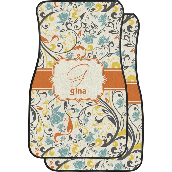 Custom Swirly Floral Car Floor Mats (Front Seat) (Personalized)
