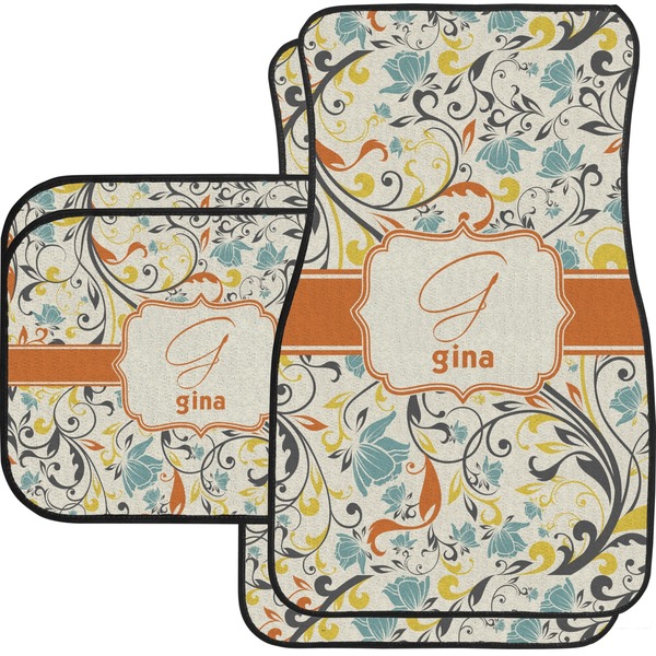 Custom Swirly Floral Car Floor Mats Set - 2 Front & 2 Back (Personalized)