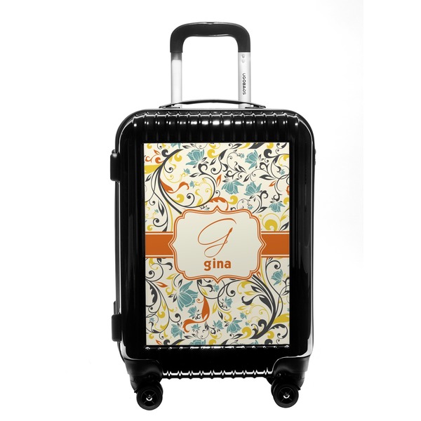 Custom Swirly Floral Carry On Hard Shell Suitcase (Personalized)
