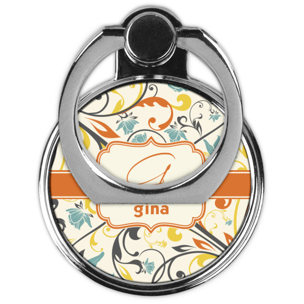 Swirly Floral Cell Phone Ring Stand & Holder - Front (Collapsed)