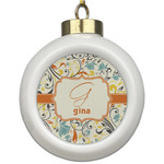 Swirly Floral Ceramic Ball Ornament (Personalized)