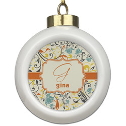 Swirly Floral Ceramic Ball Ornament (Personalized)