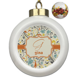 Swirly Floral Ceramic Ball Ornaments - Poinsettia Garland (Personalized)