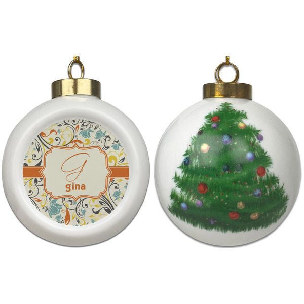 Swirly Floral Ceramic Christmas Ornament - X-Mas Tree (APPROVAL)