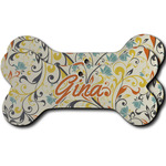 Swirly Floral Ceramic Dog Ornament - Front & Back w/ Name and Initial