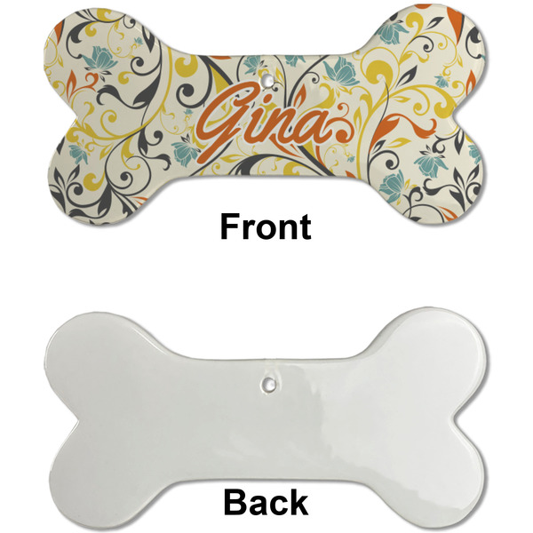 Swirly Floral Ceramic Flat Ornament - Bone Front & Back Single Print (APPROVAL)