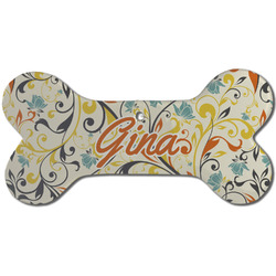 Swirly Floral Ceramic Dog Ornament - Front w/ Name and Initial