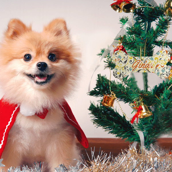 Swirly Floral Ceramic Flat Ornament - Bone (LIFESTYLE)