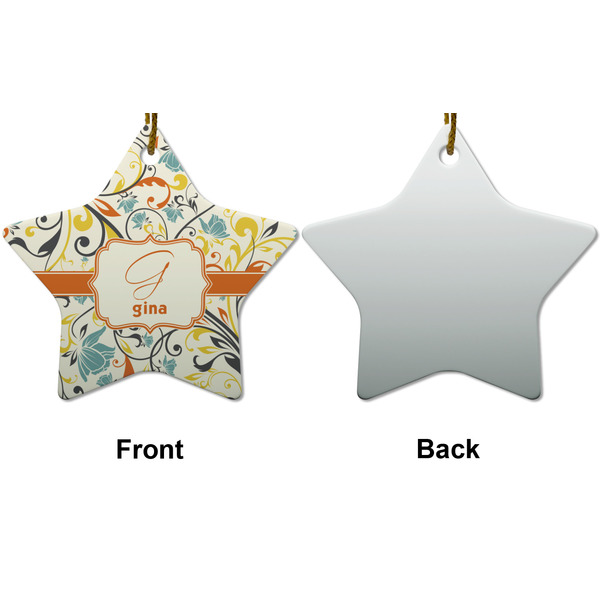 Swirly Floral Ceramic Flat Ornament - Star Front & Back (APPROVAL)