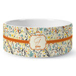Swirly Floral Ceramic Dog Bowl - Medium (Personalized)