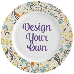Swirly Floral Ceramic Dinner Plates (Set of 4) (Personalized)