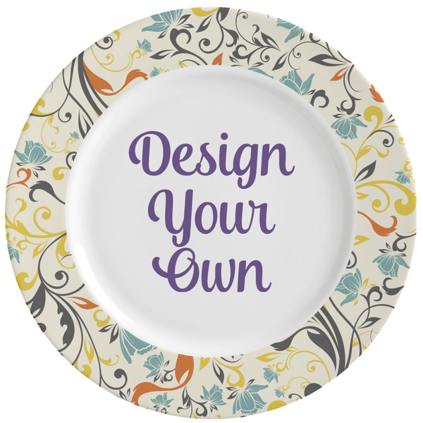 Custom Swirly Floral Ceramic Dinner Plates (Set of 4) (Personalized)
