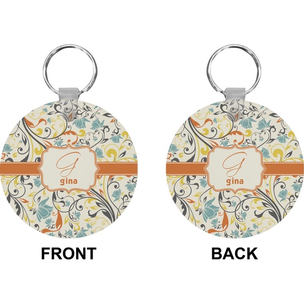 Swirly Floral Circle Keychain (Front + Back)