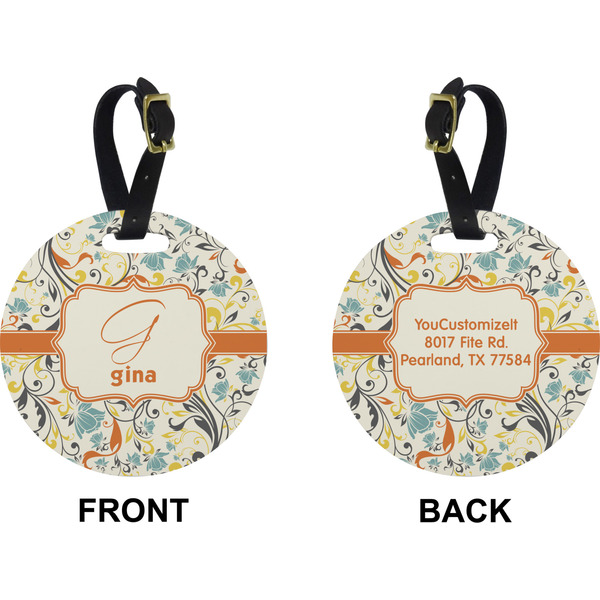 Swirly Floral Circle Luggage Tag (Front + Back)