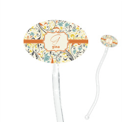 Swirly Floral 7" Oval Plastic Stir Sticks - Clear (Personalized)