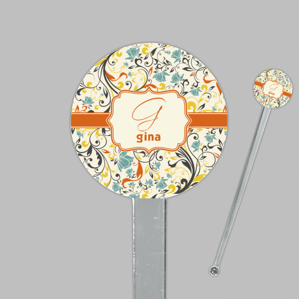 Swirly Floral Clear Plastic 7" Stir Stick - Round - Closeup