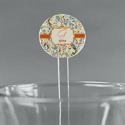 Swirly Floral 7" Round Plastic Stir Sticks - Clear (Personalized)