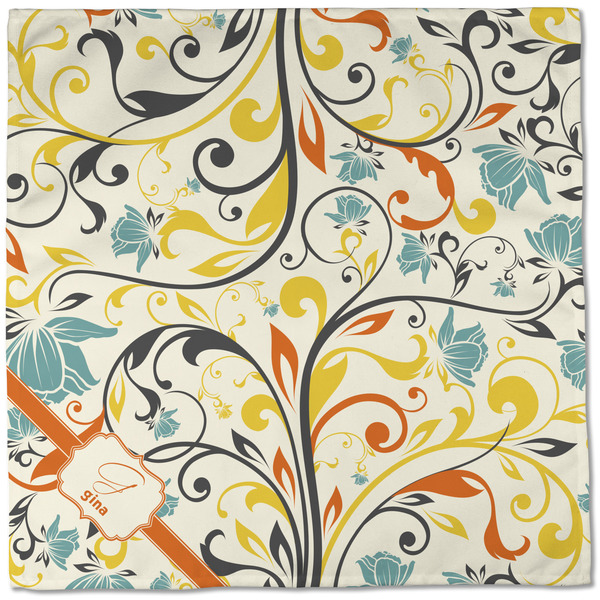 Swirly Floral Cloth Napkins - Personalized Dinner (Full Open)